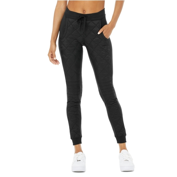 Waist Quilted Moto Puffer Pants 